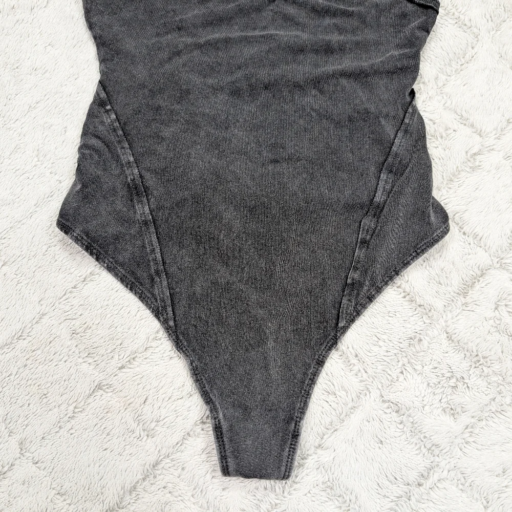 Free People Bodysuit Womens S Gray Charcoal Hot Shot Movement Cotton Blend